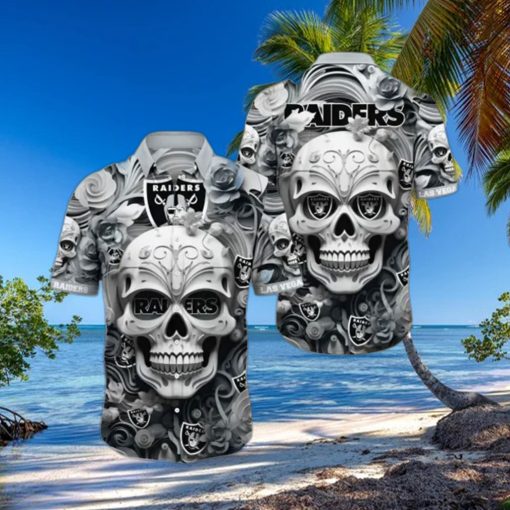 Raiders Hawaiian Shirt Print Rose Skull Unleash Your Team Spirit