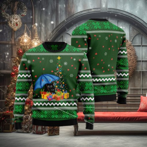 Rain With Love Black Cat And Umbrella Ugly Christmas 3D Sweater Gift For Christmas