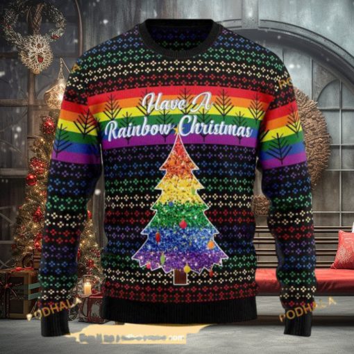 Rainbow LGBT Ugly Christmas Sweater, Funny Xmas Sweater