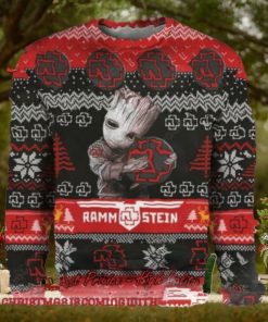 Rammstein Baby Groot Hugging Band Logo All Over Print Knitted 2024 Ugly Christmas Sweater