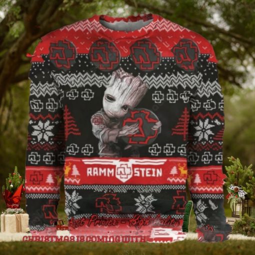 Rammstein Baby Groot Hugging Band Logo All Over Print Knitted 2024 Ugly Christmas Sweater