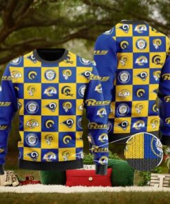 Rams Logo Checkered Flannel Design Knitted Ugly Christmas Sweater