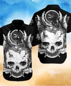 Raven Death Human Skull Hawaiian Shirt Summer Button