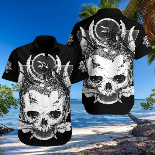 Raven Death Human Skull Hawaiian Shirt Summer Button