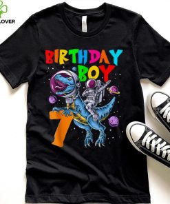 Rawr 7 Years Old Birthday Boy Astronaut Riding 7th Dinosaurs T Shirt