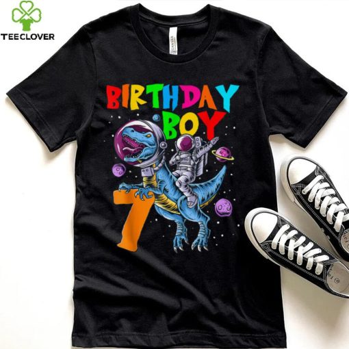 Rawr 7 Years Old Birthday Boy Astronaut Riding 7th Dinosaurs T Shirt
