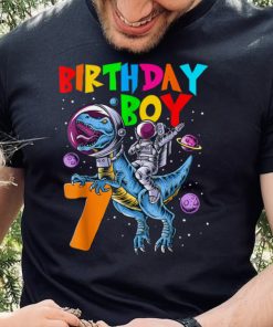 Rawr 7 Years Old Birthday Boy Astronaut Riding 7th Dinosaurs T Shirt