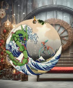 Rayquaza vs Dyoxic Pokemon The Great Wave Japan Perfect Gift For Holiday Ornament