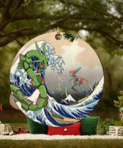 Rayquaza vs Dyoxic Pokemon The Great Wave Japan Perfect Gift For Holiday Ornament