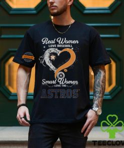 Real Women Love Baseball Smart Women Love The Houston Astros Let’s Go Astros Heart Diamond Shirt