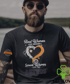 Real Women Love Baseball Smart Women Love The Houston Astros Let’s Go Astros Heart Diamond Shirt