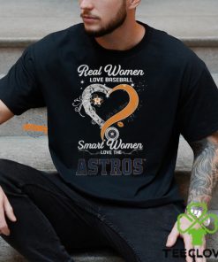 Real Women Love Baseball Smart Women Love The Houston Astros Let’s Go Astros Heart Diamond Shirt
