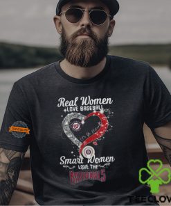 Real Women Love Baseball Smart Women Love The Washington Nationals Let’s Go Nationals Heart Diamond Shirt
