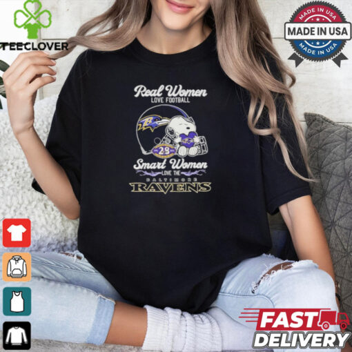 Real Women Love Football Smart Women Love The Baltimore Ravens X Snoopy Shirt