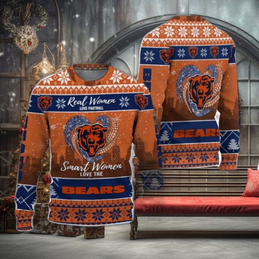 Real Women Love Football Smart Women Love The Chicago Bears Ugly Christmas Sweater Christmas Gift For Fans