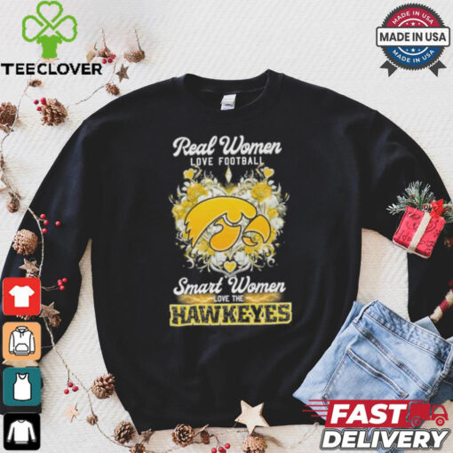 Real Women Love Football Smart Women Love The Iowa Hawkeyes X Heart Flower Shirt