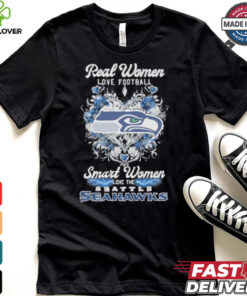 Real Women Love Football Smart Women Love The Seattle Seahawks X Heart Flower Shirt
