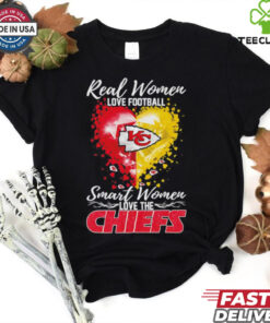 Real Women Love Football, Smart Women Love the Chiefs Heart Shirt featuring a bold design that combines a passion for football with love for the Kansas City Chiefs.