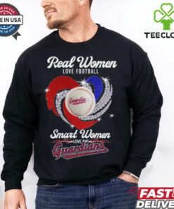 Real women love baseball Cleveland Guardians diamond heart smart women love the Guardians logo shirt