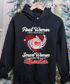 Real women love baseball smart women love the Cincinnati Reds baseball heart logo gift shirt