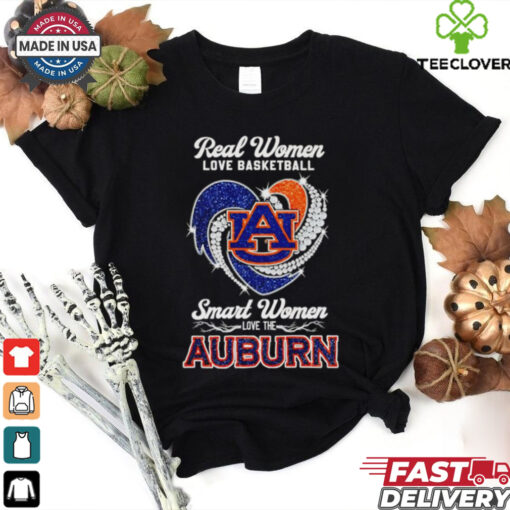 Real women love basketball smart women love the Auburn diamond heart shirt