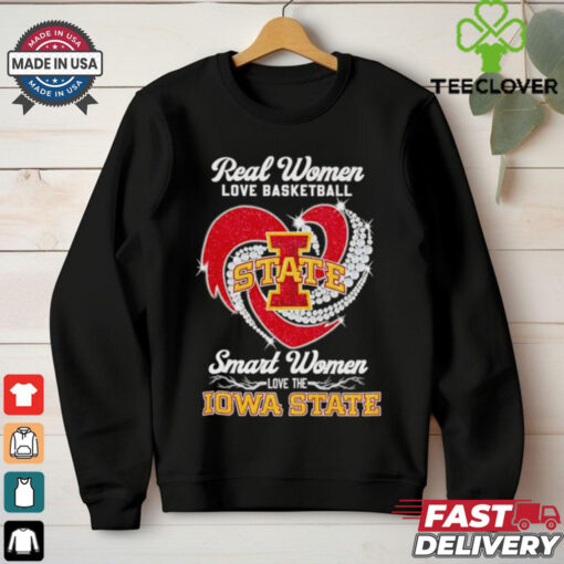 Real women love basketball smart women love the Iowa State diamond heart shirt
