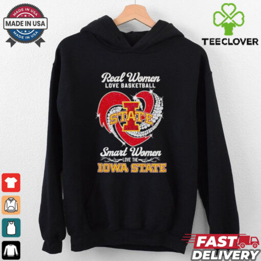 Real women love basketball smart women love the Iowa State diamond heart shirt