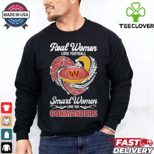 Real women love football smart somen love The Washington Commanders faux glitter heart shirt
