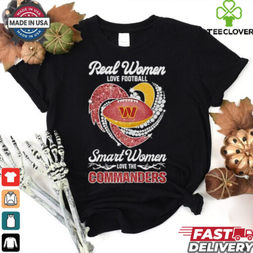 Real women love football smart somen love The Washington Commanders faux glitter heart shirt
