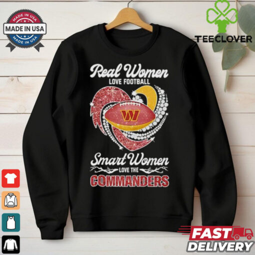 Real women love football smart somen love The Washington Commanders faux glitter heart shirt