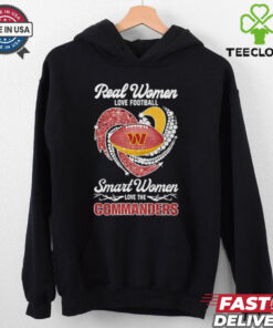 Real women love football smart somen love The Washington Commanders faux glitter heart shirt