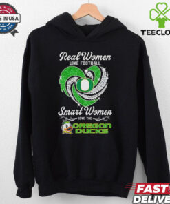 Real Women Love Football, Smart Women Love the Oregon Ducks Diamond Heart Shirt, combining team pride with a stylish, sparkling design.