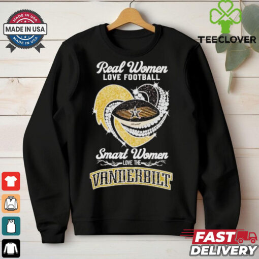 Real women love football smart women love the Vanderbilt diamond heart shirt