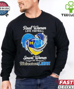 Real women love football smart women love the Wolverines and Lions diamond heart shirt