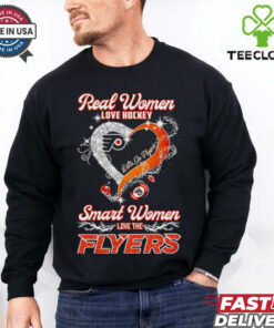 Real women love hockey smart women love the Flyers diamond heart shirt
