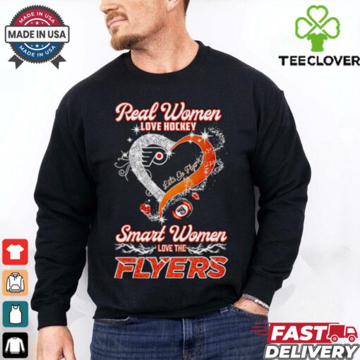 Real women love hockey smart women love the Flyers diamond heart shirt