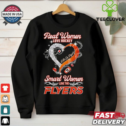 Real women love hockey smart women love the Flyers diamond heart shirt
