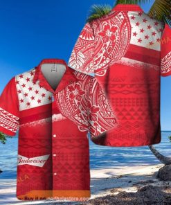 Red Aloha Budweiser Beer Funny Hawaiian Shirt Polynesian Pattern