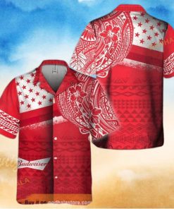 Red Aloha Budweiser Beer Funny Hawaiian Shirt Polynesian Pattern