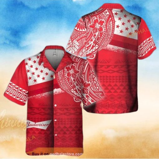 Red Aloha Budweiser Beer Funny Hawaiian Shirt Polynesian Pattern