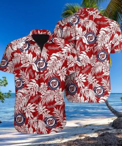 Red Aloha MLB Washington Nationals Hawaiian Shirt White Leaves Pattern Trendy Summer Gift