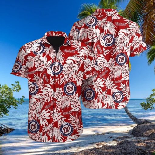 Red Aloha MLB Washington Nationals Hawaiian Shirt White Leaves Pattern Trendy Summer Gift