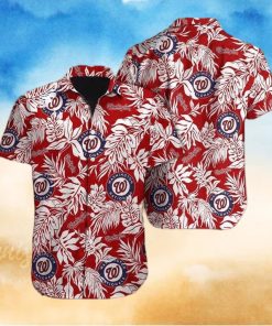 Red Aloha MLB Washington Nationals Hawaiian Shirt White Leaves Pattern Trendy Summer Gift