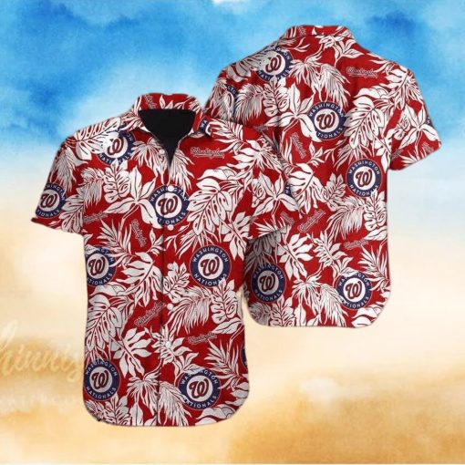 Red Aloha MLB Washington Nationals Hawaiian Shirt White Leaves Pattern Trendy Summer Gift