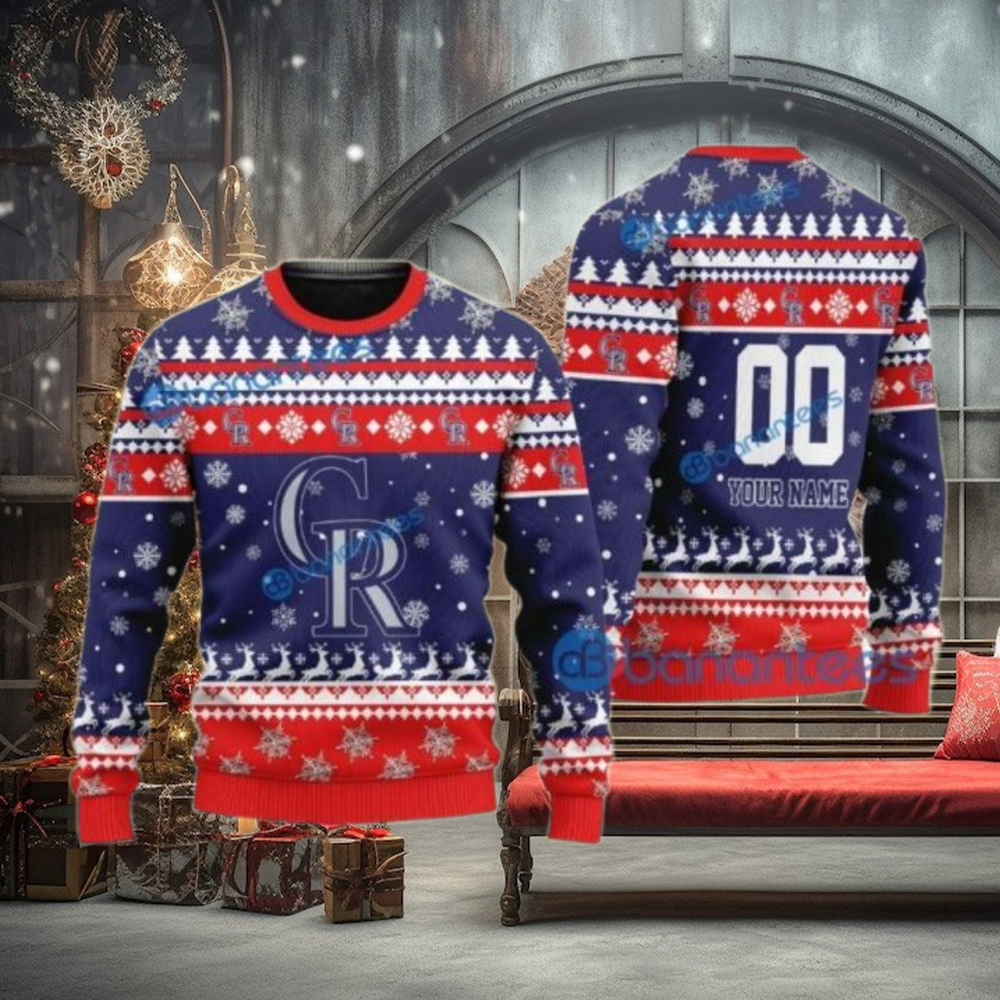 Red And Blue Snowflake Colorado Rockies Ugly Sweater Custom Name Red And Blue Snowflake Colorado Rockies Ugly Sweater Custom Name