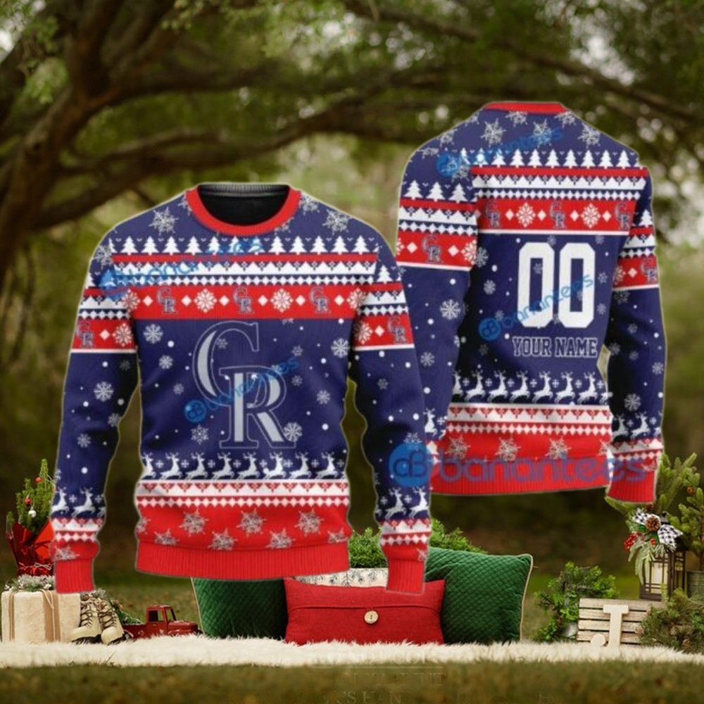 Red And Blue Snowflake Colorado Rockies Ugly Sweater Custom Name Red And Blue Snowflake Colorado Rockies Ugly Sweater Custom Name