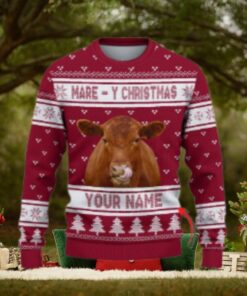 Red Angus Mare Y Christmas Ugly Sweater Xmas, Custom Cow Ugly Sweatshirt Gift For Farmer Cow Lover
