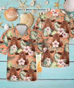 Red Angus Summer Happiness Floral Farm 3D Hawaiian Shirt