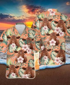 Red Angus Summer Happiness Floral Farm 3D Hawaiian Shirt