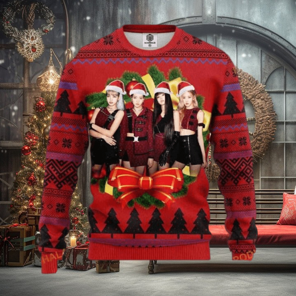 Red Black Pink Music Band Merry Xmas Ugly Christmas Sweater Red Black Pink Music Band Merry Xmas Ugly Christmas Sweater